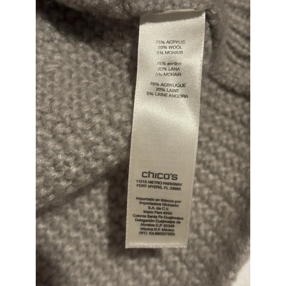 Chicos Womens Chunky Cardigan Sweater XL Gray‎ Wool Mohair Blend Size 3